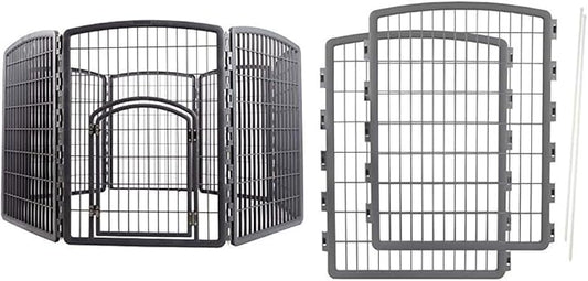 IRIS Exercise 8 Panel Pen Panel Pet Playpen with Door - 34 Inch, Gray with IRIS Exercise 2 Panel Add On Panel Pet Playpen with Door - 34 Inch, Gray