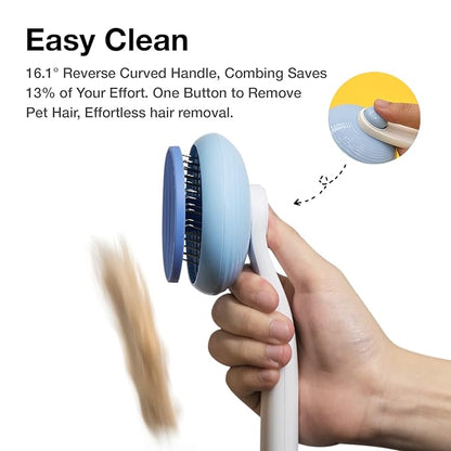 Self-Cleaning Slicker Brush for Pet Grooming: Removes Tangles, Loose Undercoat & Mats from Cats & Dogs (Blue)