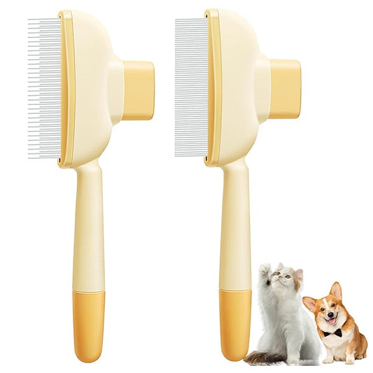 Flea Comb for Dogs and Cats with Release Button Fine Tooth Dog Comb for Grooming Massaging and Cleaning Remove Fleas Eggs Pet Hair Removal for Short and Long Hair 2 Pack