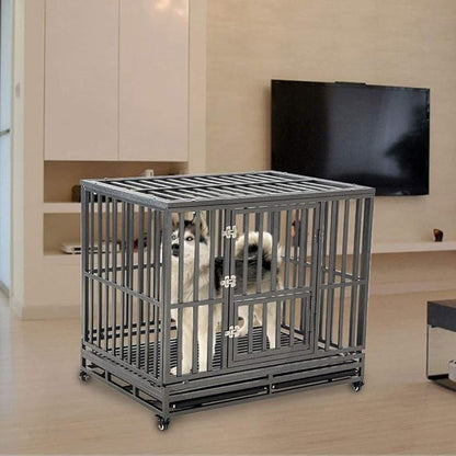 LUCKUP Heavy Duty Dog Cage Metal Kennel and Crate for Medium and Large Dogs, Pet Playpen with Four Wheels,Easy to Install,42 inch,Black
