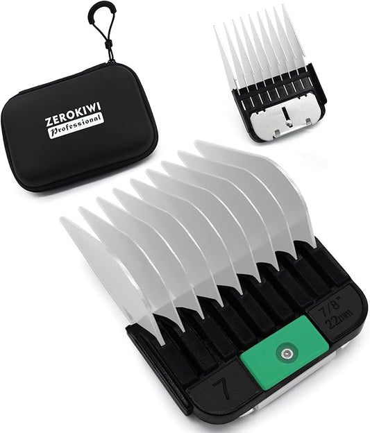 Professional A5 Style Animal Clipper Stainless Steel Color-Coded Snap-on Attachment Guard Guide Comb, 1/8"-1" Compatible with Wahl KM Series Oster A5 Andis Detachable Blade Pet Groomers (#7 - 7/8")