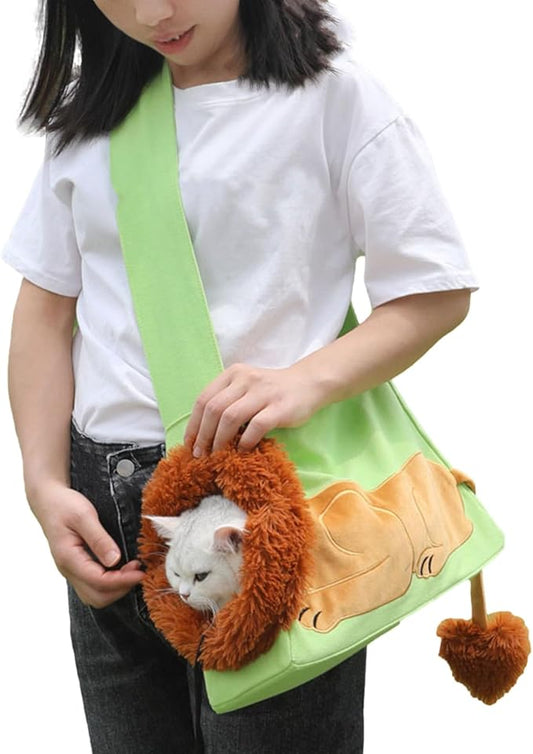 Dog Carrier Sling Lion-Shaped Pet Canvas Bag Cat Shoulder Bag Pet Body Holder for Daily Use Walking Travel Outdoor, Light Green S