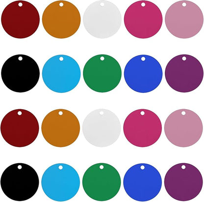 Framendino, Pet ID Tag Colorful Blank Round Double Sided Pets ID Tag Name Phone Number ID Tags Aluminum Charms