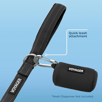 Voyager Reflective Dog Leash with Neoprene Handle, 5ft Long, Supports Small, Medium, and Large Breed Puppies, Cute and Heavy Duty for Walking, Running, and Training - Black (Leash), S