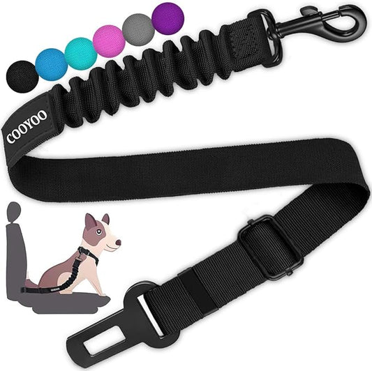 COOYOO Dog Seat Belt,3 Piece Set Retractable Dog Car Harness Adjustable Dog Seat Belt for Vehicle Nylon Pet Safety Seat Belts Heavy Duty & Elastic (1 Pack Black)