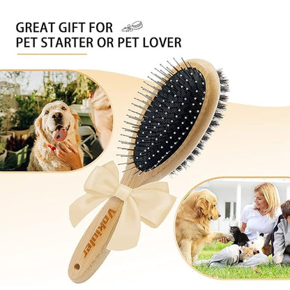 Dog Brush Cat Brush, Double Sided Bristle and Pin Pet Brush for Dog Grooming, Real Boar Bristle Shedding Brush with Bamboo Handle for Long Short Hair, 2 Pack Dog Comb, 1 Nail Clipper