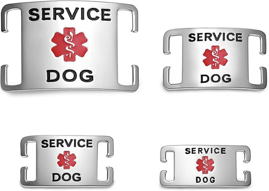 No Noise Stainless Steel K9 Service Dog Pet ID Jewelry Tags, Slide on Dog Collar or Harness Quickly and Securely – Stainless Steel/Large