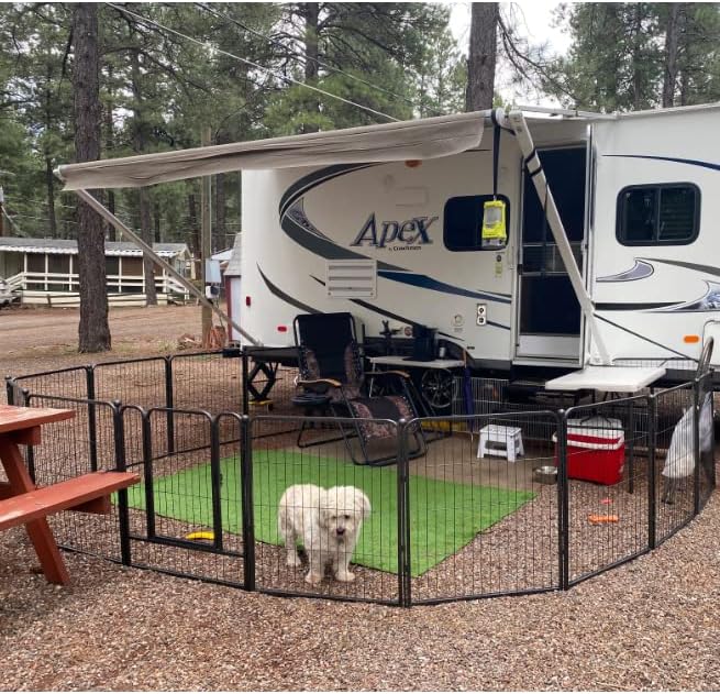 Dog Playpen,32/40/45 Inch Height in Heavy Duty, Folding Indoor Outdoor Anti-Rust Dog Exercise Fence, Portable Pet Playpen with Door for Large Medium Small Dogs and Pet (16 Panels, 32 Inch) Silver