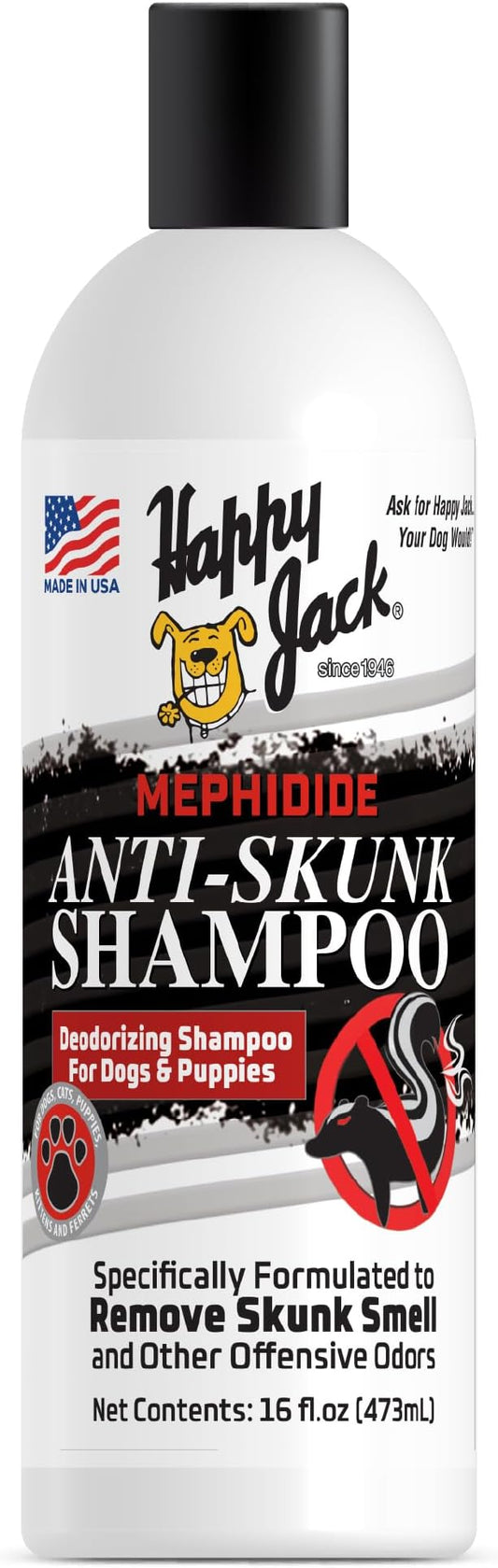 HAPPY JACK Mephidide Anti Skunk Shampoo for Dogs, Cats, Pets – Hypoallergenic Skunk Odor Remover for Dogs – Deodorizing Dog Shampoo (16oz)