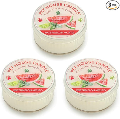 One Fur All Pet House Mini Candles for Pet Odor Made with Natural Soy Wax, Plant Based, Dog and Cat Friendly Scented Candles, Watermelon Mojito Pack of 3