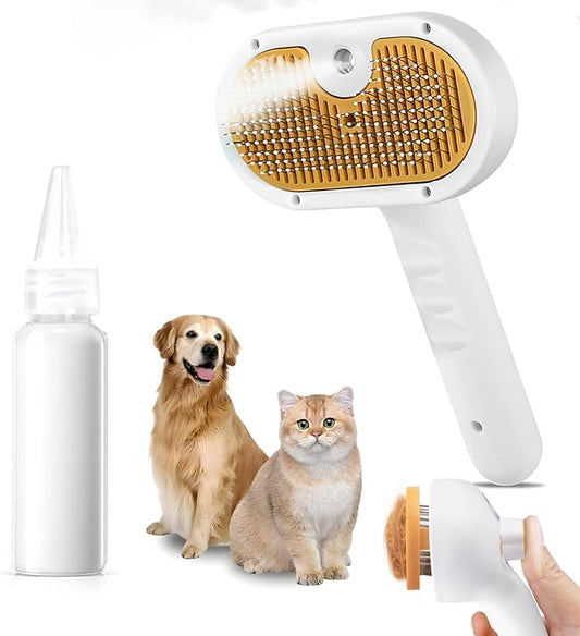 Pet Steam Brush for Dogs & Cats – 3-in-1 Grooming Spray Comb, Mist Massage & Defur Function, Water Spritz Deshedding Tool for Long/Short Hair, Indoor Pets (Puffease Cepillo de Vapor)