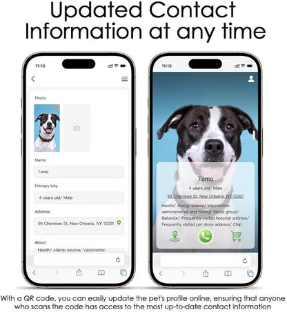 ADVENTUREMORE AIR Pet ID Tag-4pcs QR Code Tag & Smart ID Tag Small Personalized Name Plate with Online Profile - Dog Cat Tag Scan QR Receive Instant Pet Location Alert Email