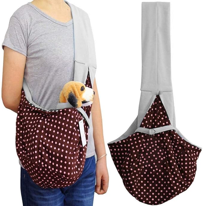 Dog Cat Sling Carrier-Reversible Puppy Carrier for Small Dogs Hands Free Pet Papoose Bag Soft Breathable Cotton Pouch and Tote Outdoor Travel Bag with a Colorful Rope Ball