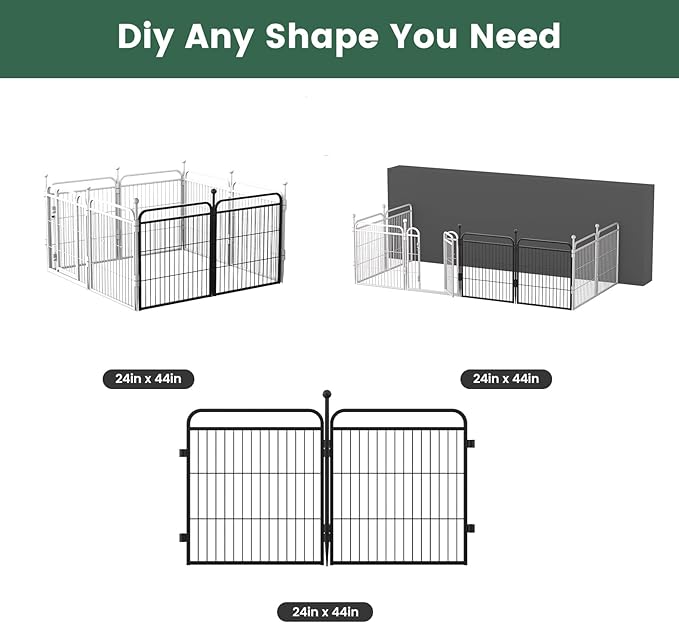 Gardner Pet Dog Playpens, 24" H 2 Add-on Panels for Small/Medium Dogs, Foldable Pet Play Yard Gate Extensions, Pet Playpen, Anti-Rust, Quick Install, Black