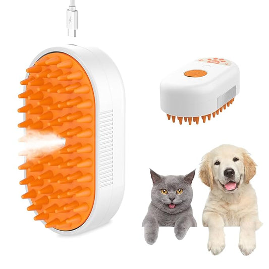 Puffease Cat Steam Brush,Spritz Defur Comb for Cats,Steam Brush for Cats Massage,Detachable Brushes to Effectively Gently Remove Dirt,Dander,Mats from Your Long and Short Hair Dogs's Coat