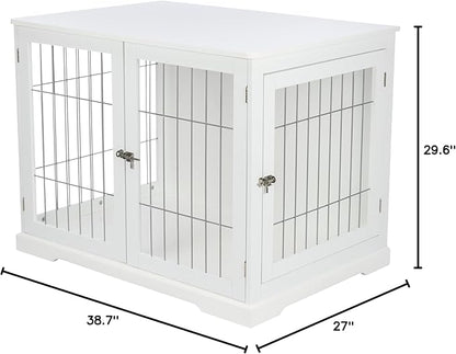 TRIXIE 38.7" Indoor Dog Crate, Wooden Crate Table for Dogs Up to 66 lb, Large Dog Kennel, Perfect in Any Room, White