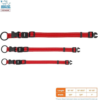 Best Pet Supplies Reflective Dog Collar with Adjustable Length, Heavy-Duty Buckle, and Strong Leash D-Ring, Training, Walking, Jogging Accessory for Small, Medium, and Large Breeds - Red, S