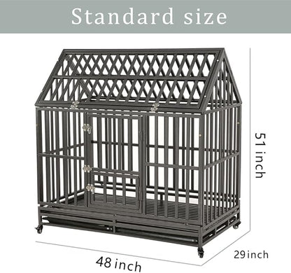 LUCKUP Heavy Duty Dog Cage Metal Kennel and Crate for Medium and Large Dogs, Pet Playpen with Four Wheels, Easy to Install, 48 inch, Black