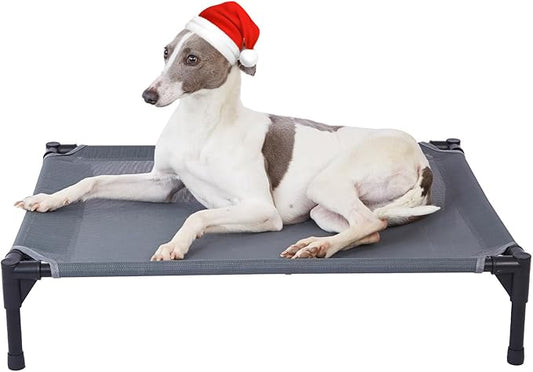 pettycare Elevated Outdoor Dog Bed - Raised Dog Bed for Large Dogs, Heavy Duty Dog Cot Bed Waterproof, Cooling Elevated Dog Bed with Washable Breathable Teslin Mesh, Durable, Non Slip, 42 Inches, Grey