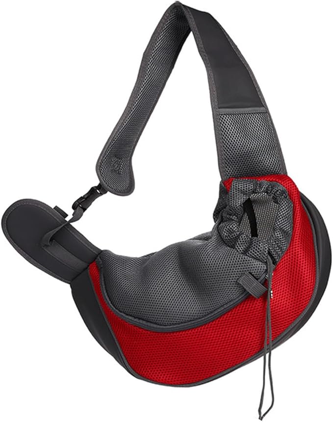 Pet Dog Sling Carrier, Breathable Mesh Adjustable Puppy Sling Carrier Hand Free for Medium Dog Cat Rabbit, L, Red