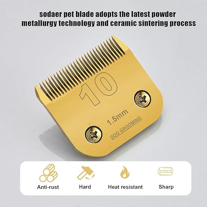 10/15/30/40Blade Dog Grooming Detachable Ceramic Blade Compatible with Andis Hair ClippersCut Length 1/16" 1.5mm, 3/64" 1.2mm，1/50" 0.5mm，1/100" 0.25mm(Gold)