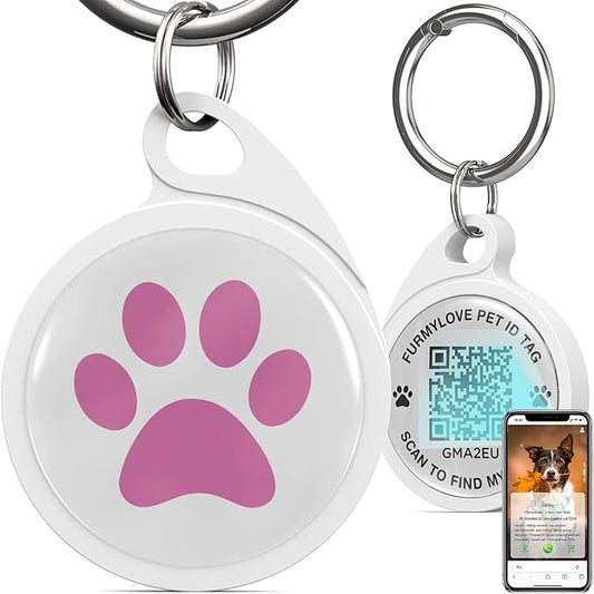 QR Code Dog Tag, Smart ID Tags, Dog Tags Personalized Lightweight Silent ID Tag for Kids Pets Bags Keys, Pink