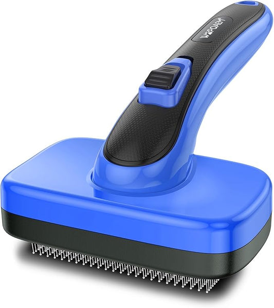Dogs Cats Self Cleaning Slicker Brush for Shedding & Grooming Any Breed of Pets, Removes Loose, Undercoat, Mats, Tangled Hair for Small Medium Large Animal With Long Short Fur Length, Blue