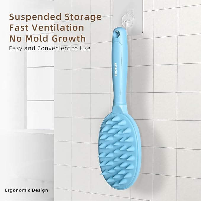 Pet Silicone Shampoo Brush for Long & Short Hair Dogs Cats, Shower Wash Curry Massage Brush (BLUE)