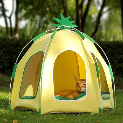 Cute Cat Teepee Cave, Cat Tent Foldable Indoor Outdoor with Thick Mat,Puppy Bed Tent,Bunny Pet Tent Teepee,Portable Dog House Teepee Tent, Cat Bed,Dog Bed Tent,Puppy Bunny,Pet Tent Teepee (V, XL)