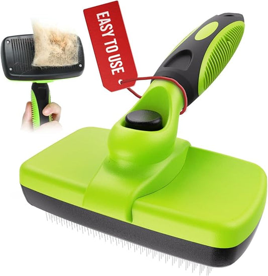 Self-Cleaning Slicker Brush - One-Click Cleaning Function - Gentle & Effective Pet Hair Remover - Dog Grooming Accessories for Small, Medium & Large Dogs and Cats