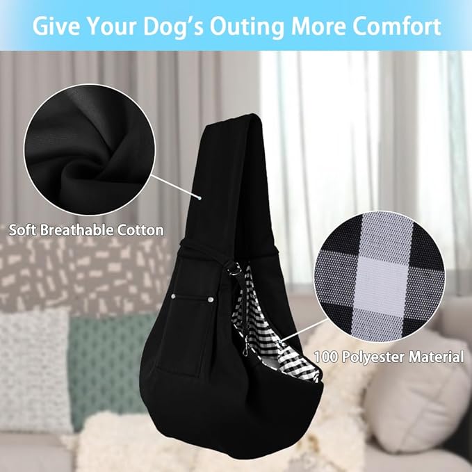 FEimaX Dog Sling Carrier, Pet Papoose Slings Bag for Small Dogs Cats, Puppy Hands Free Satchel Tote Pouch Carriers Doggie Crossbody Shoulder Carry Bags for Outdoor Travel (Black)