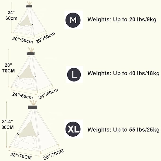 ANPPEX 32-Inch Dog Teepee Tent Indoor,XL Size Pet Tent Bed for Large and Medium Dogs,Indoor Dog House with Thick Cushion,White