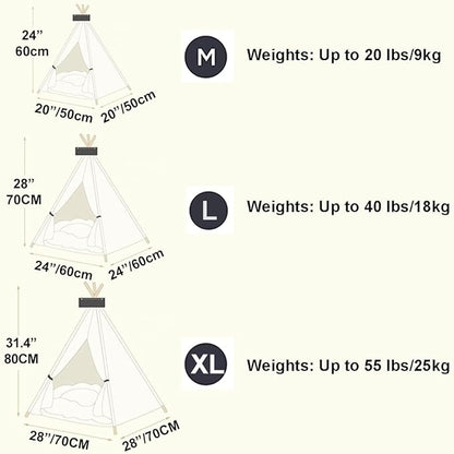 ANPPEX 28-Inch Dog Teepee Tent Indoor,L Size Pet Tent Bed for Medium and Small Dogs,Indoor Dog House with Thick Cushion,White