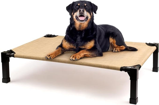 Cooling Elevated Dog Bed, Raised Dog Bed with Washable Breathable Mesh and Metal Frame, Portable Dog Cot Bed with No-Slip Feet for Outdoor and Indoor Use