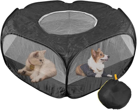 Small Animal Plaype Black, Breathable Pet Playpen Cage Tent Portable Fence Tent with Zippered Cover Pet Playpen for Puppy/Kitten/Rabbit/Hamster/Chinchillas/Guinea Pig Outdoor Indoor