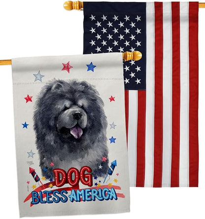 Breeze Decor Patriotic Black Chow House Flag Pack Dog Puppy Spoiled Paw Canine Fur Pet Nature Farm Animal Creature Embroidery Banner Small Garden Yard Gift Double-Sided, Made in USA
