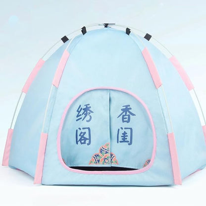 Cute Cat Teepee Cave, Cat Tent Foldable Indoor Outdoor with Thick Mat,Puppy Bed Tent,Bunny Pet Tent Teepee,Portable Dog House Teepee Tent, Cat Bed,Dog Bed Tent,Puppy Bunny,Pet Tent Teepee (M, S)