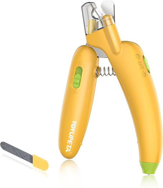 Dog Nail Clippers with LED Light & Nail File – Professional at-Home Pet Grooming Kit, Razor-Sharp Claw Trimmer & Built-in File for Safe, Stress-Free Trimming on Dogs Cats. Yellow