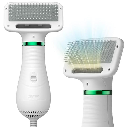 Pet Hair Dryer, 2-in-1 Dog Hair Brush Dryer With Slicker Brush, 300W Pet Grooming Dryer for Small and Medium-Sized Dogs and Cats, Portable ＆ Adjustable Temperature