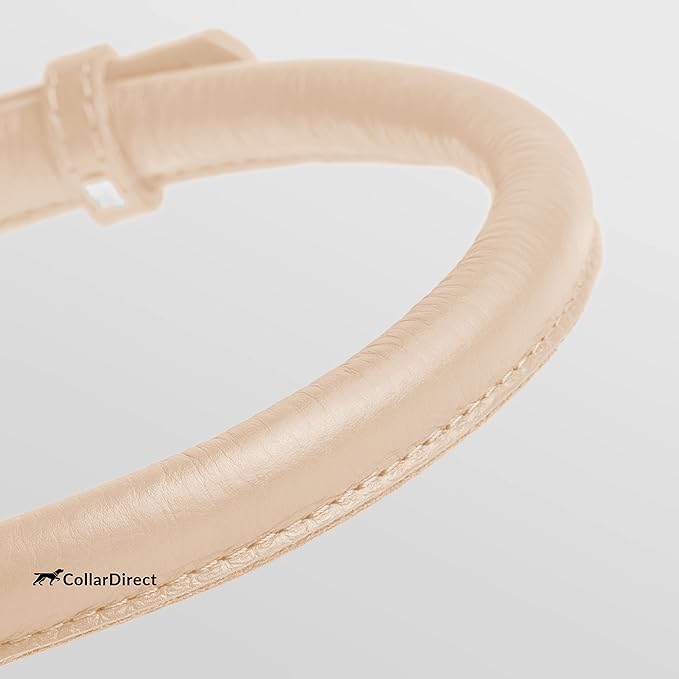 CollarDirect Rolled Leather Dog Collar, Soft Padded Round Puppy Collar, Handmade Genuine Leather Collar Dog Small Large Cat Collars 13 Colors (18-22 Inch, Beige Textured)