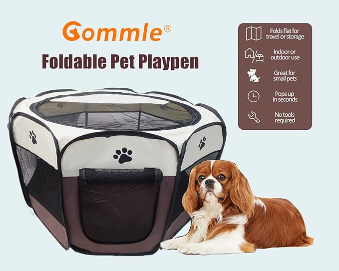 Portable Pet Playpen for Small Cat Dog Puppy Rabbit,Cat Kitten Playpen Indoor Outdoor with Carrying Case,Waterproof Bottom and Removable Zipper Top (S(28.7" x 28.7" x 16"), Brown)