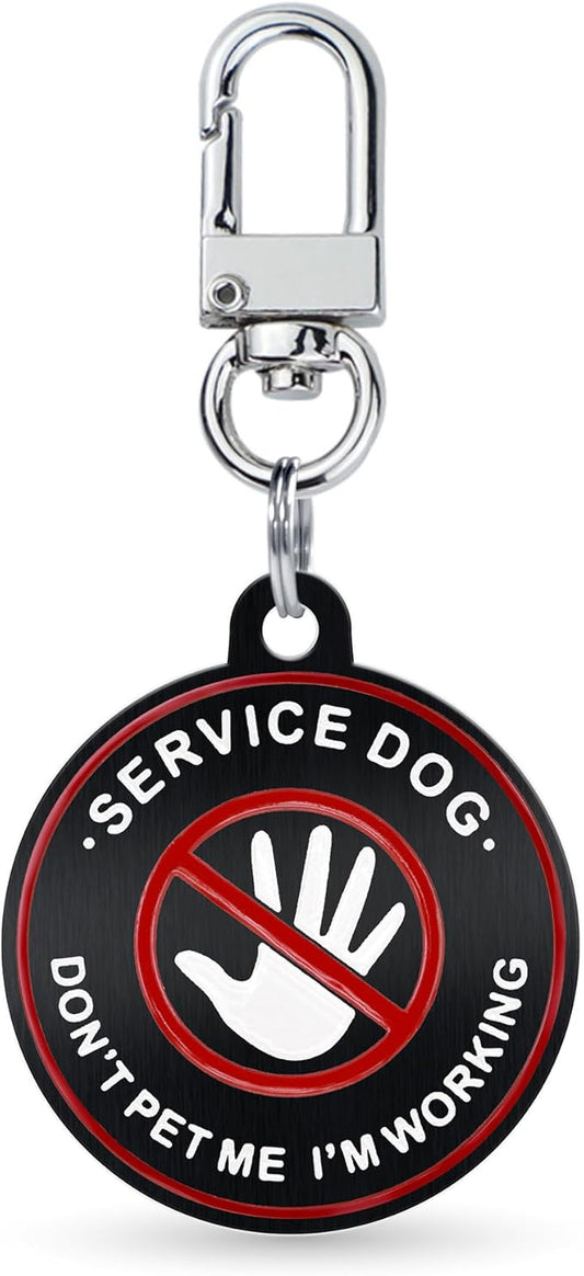 Service Dog ID Tag for Small & Large Dogs - Emotional Support ESA Medical Alert Collar Accessory - Durable Stainless Steel Service Animal Tag - Don't Pet Me Service Tag in Black Small