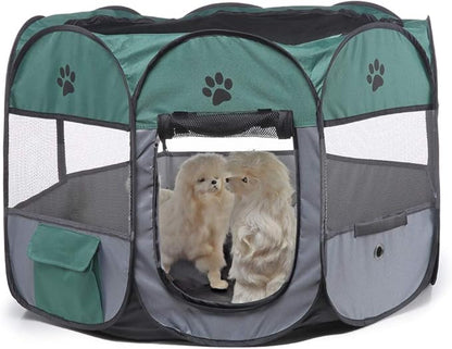 Portable Pet Playpen, 28.3" Foldable Dog Playpen for Dogie Kitten Rabbit, Exercise Playpen Tent Indoor/Outdoor Use (green)