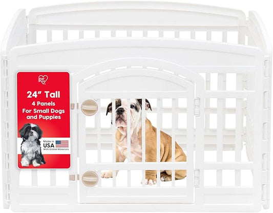 IRIS USA 24" 4-Panel Dog Playpen with Door, 35 x 35 x 24, Puppy Playpen, Dog Play Pen Indoors, Pet Fence, Small Pets, White
