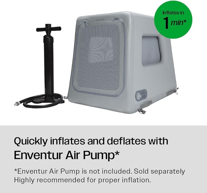 Diggs Enventur Small Soft Dog Crate - Portable Indoor & Outdoor Dog Kennel - Inflatable Ultra-Durable Travel Crate for Safe Car Travel & Adventures - 27" L x 18" W x 20" H (Grey)