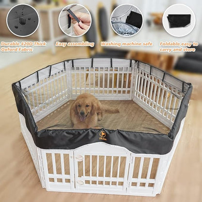 PJYuCien Dog Playpen Mesh Top Cover, Fits 36 Inch 6 Panels Regular Hexagonal Plastic Exercise Pet Pen, Adhesive Tape Connections, Black (Note: Cover Only, Fence Not Included)
