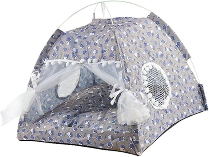VINGVO Cute Dog Tent House, Indoor Pet Tent Washable Prevent Deformation Waterproof Bottom Detachable with Mesh Door Window for All Seasons (Gray)