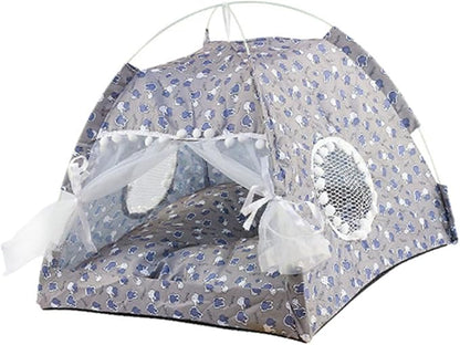 VINGVO Cute Dog Tent House, Indoor Pet Tent Washable Prevent Deformation Waterproof Bottom Detachable with Mesh Door Window for All Seasons (Gray)