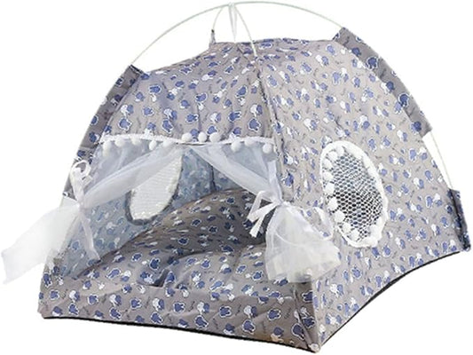 VINGVO Cute Dog Tent House, Indoor Pet Tent Washable Prevent Deformation Waterproof Bottom Detachable with Mesh Door Window for All Seasons (Gray)