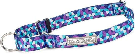 Lucky Love Dog, Blue and Purple Mosaic Plaid Martingale Dog Collar, Premium No Slip Dog Collar, Martingale Collar for Male Female Dogs - (Large, Jasper Mart)